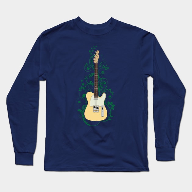 Buttercream T-Style Electric Guitar Flowering Vines Long Sleeve T-Shirt by nightsworthy